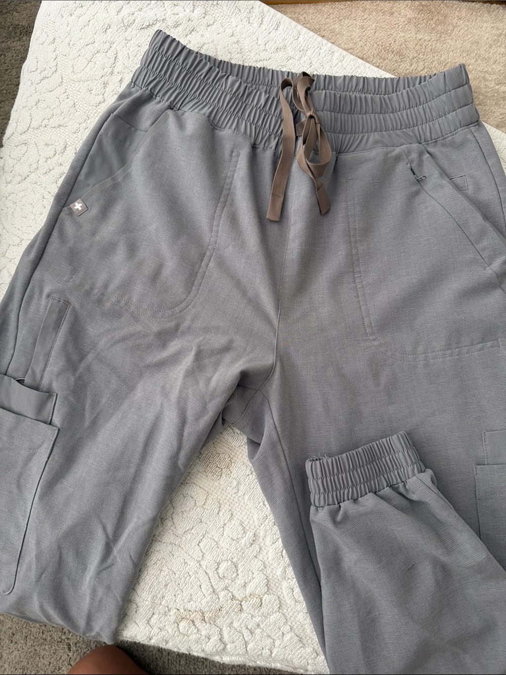 Figs Women's Gray Track Pants with Brown Drawstring
